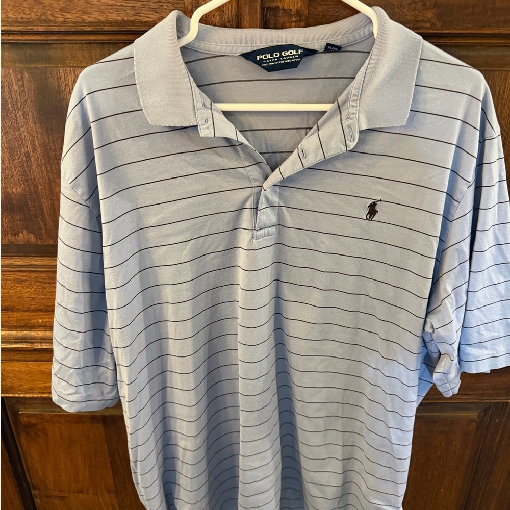 Polo Golf Ralph Lauren Light Blue Polo with Thin Navy Stripes